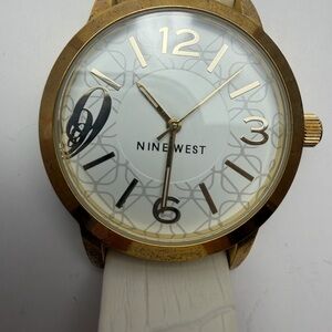 Nine West Gold Tone Buckle Watch with White Croc-Embossed Strap